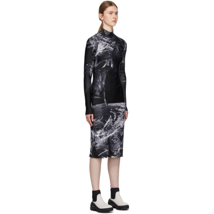 S.R. STUDIO. LA. CA. Black and White Fern Mock Neck Fitted Dress