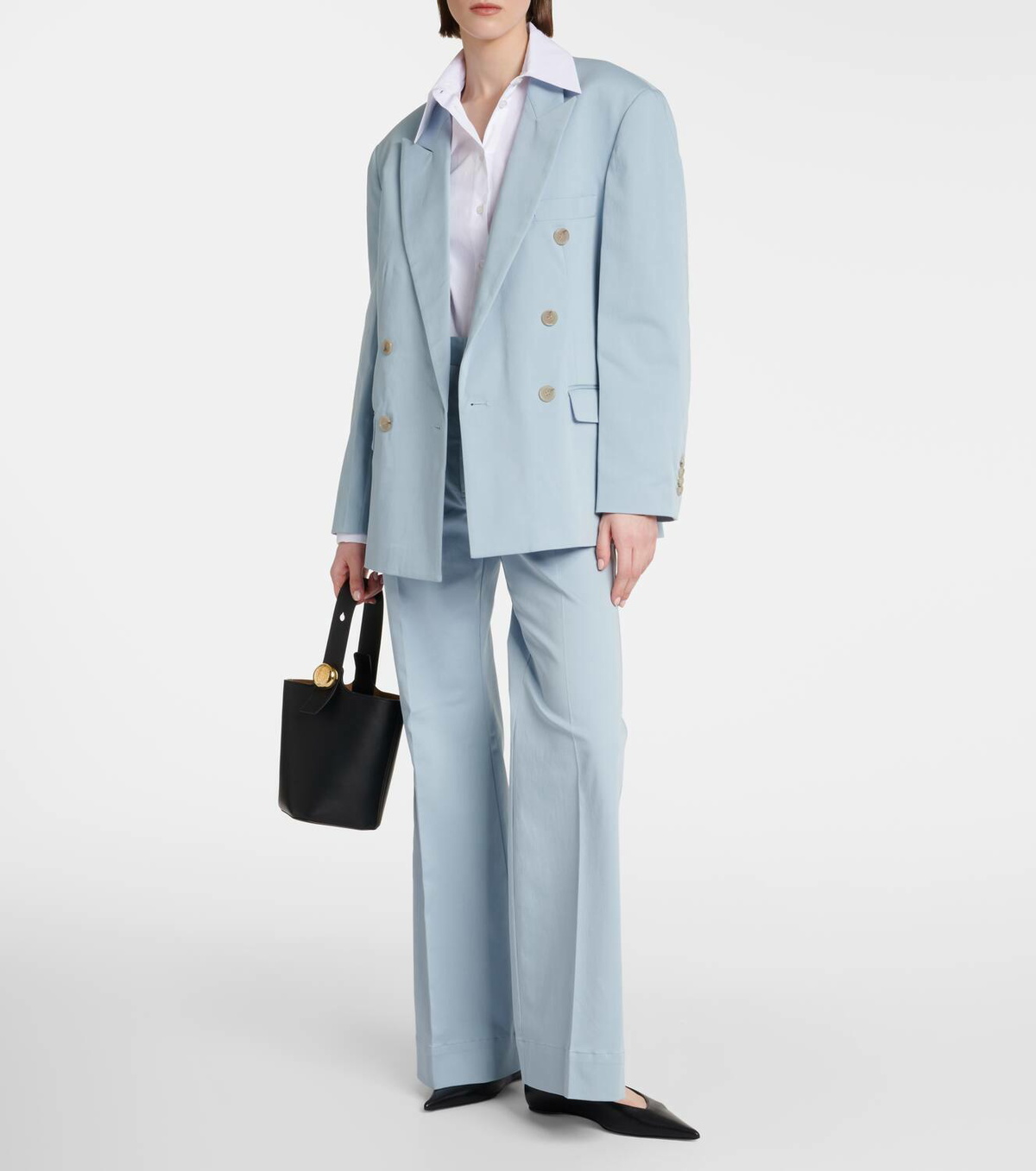 Plan C High-rise cotton-blend flared pants