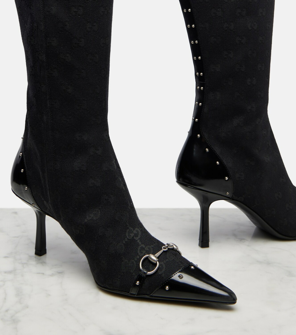 Gucci Savoy Horsebit GG canvas knee-high boots