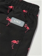 OAS - Short-Length Straight-Leg Printed Swim Shorts - Black