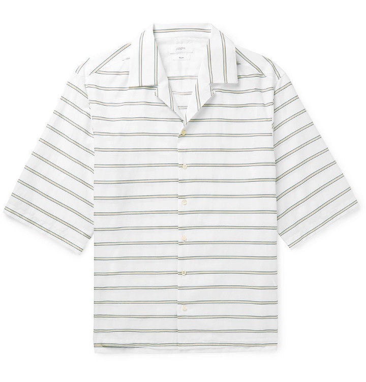 Photo: Joseph - Camp-Collar Embroidered Striped Cotton-Poplin Shirt - Men - White