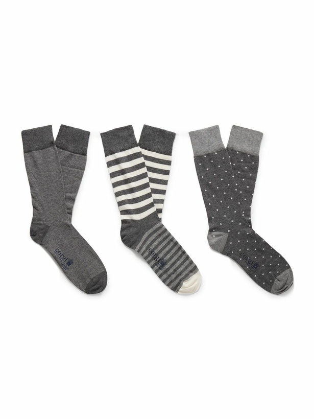 Photo: Kingsman - Corgi Three-Pack Jacquard-Knit Cotton-Blend Socks - Gray
