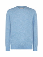 MC2 Saint Barth Man Light Blue Stretch Wool Sweater With St. Barth Embroidery