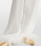 Oséree Bridal feather-trimmed satin wide-leg pants