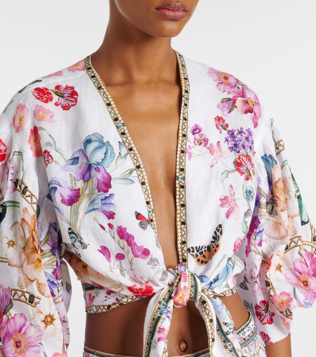 Camilla Floral linen crop top