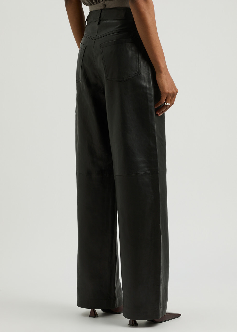 Remain BY Birger Christensen Wide-leg Leather Trousers Black