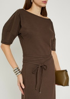 Lemaire Belted Off-the-shoulder Cotton-blend Midi Dress Dark Brown