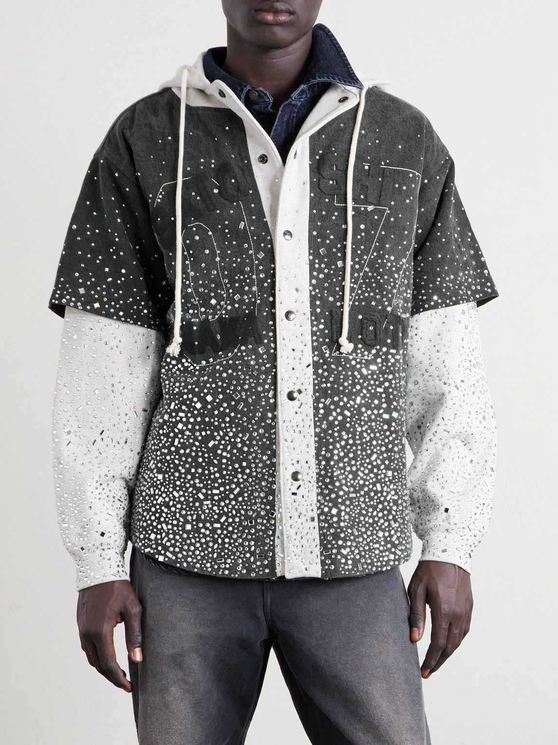 Satoshi Nakamoto - Embellished Layered Cotton Hoodie - Black