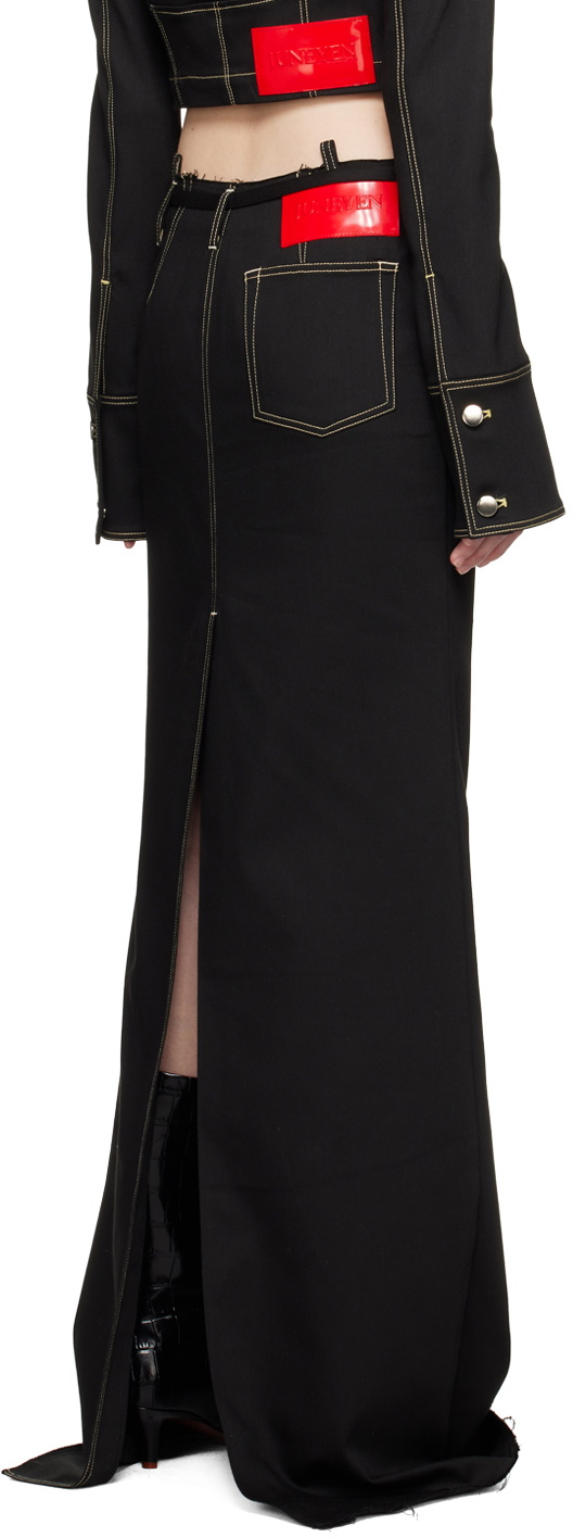 JUNEYEN Black Belted Denim Maxi Skirt