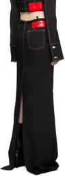 JUNEYEN Black Belted Denim Maxi Skirt