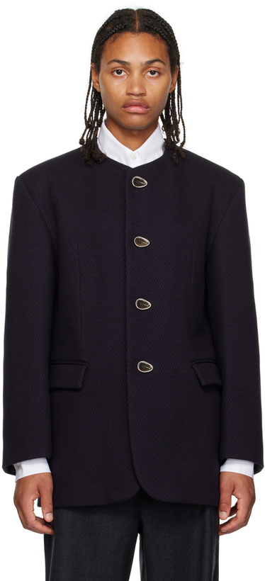 Photo: T/SEHNE Purple Collarless Coat