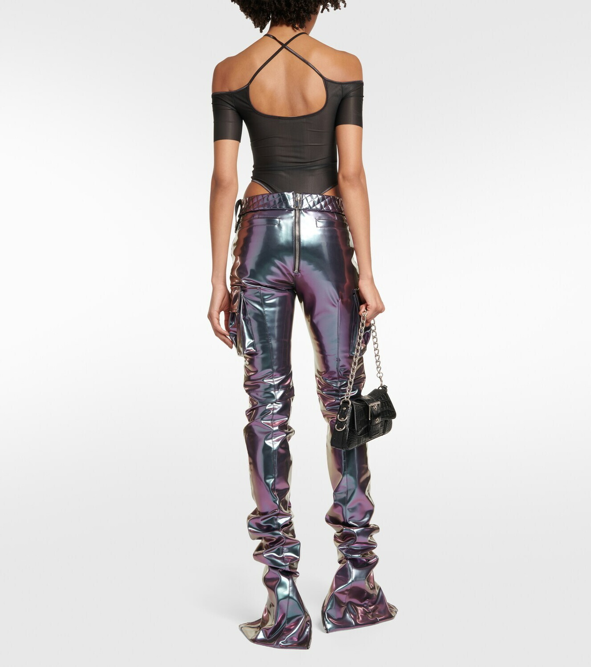 パンツ doublet hologram coating short pants LaQuan Smith Holographic straight-leg cargo pants LaQuan Smith