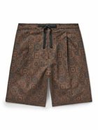 Officine Générale - Hughes Straight-Leg Pleated Printed Cotton-Twill Drawstring Shorts - Brown