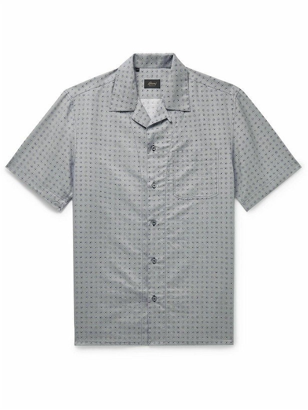 Photo: Brioni - Convertible-Collar Printed Linen and Cotton-Blend Shirt - Blue