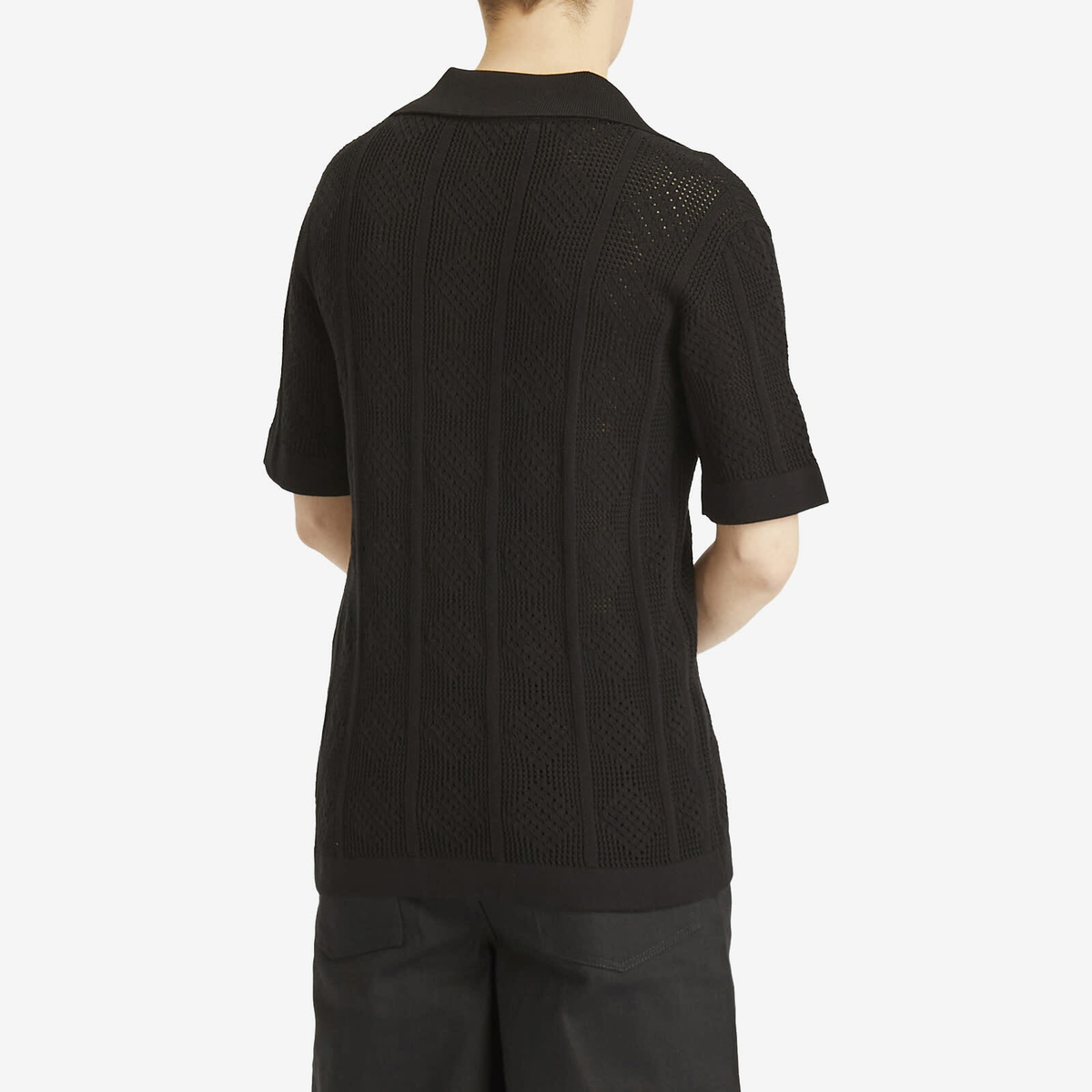 Jil Sander Men's Crochet Polo Shirt in Black