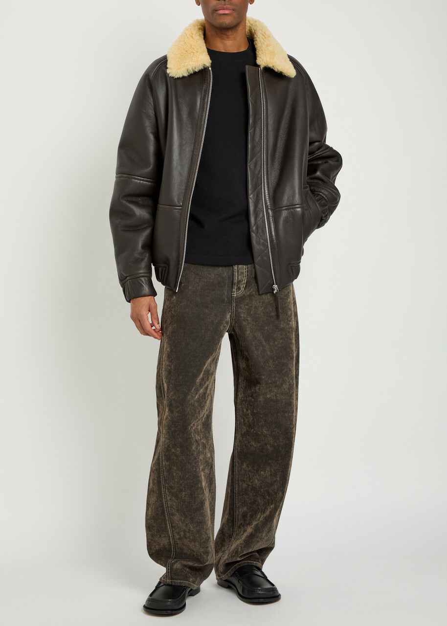 Jacquemus Le Bombardier Leather Bomber Jacket Dark Brown Jacquemus