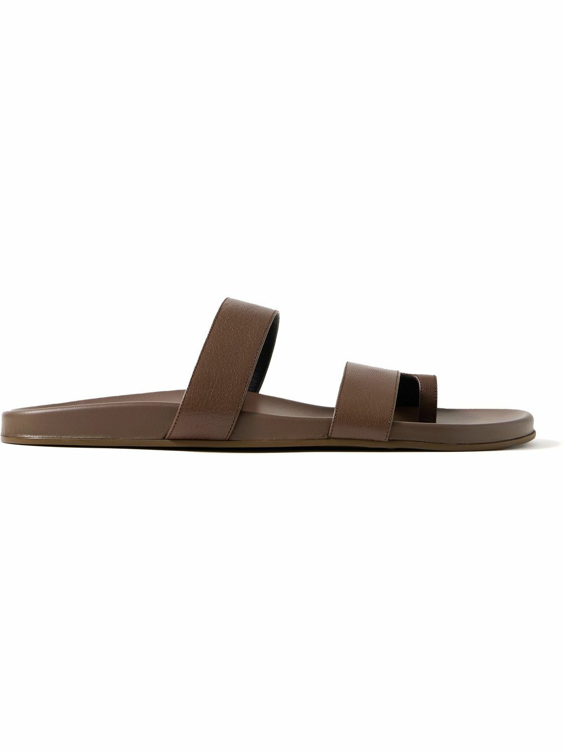 サンダル [The Row] Hugh Sandal in Leather Black Hugh textured-leather slides | THE ROW | NET-A-PORTER