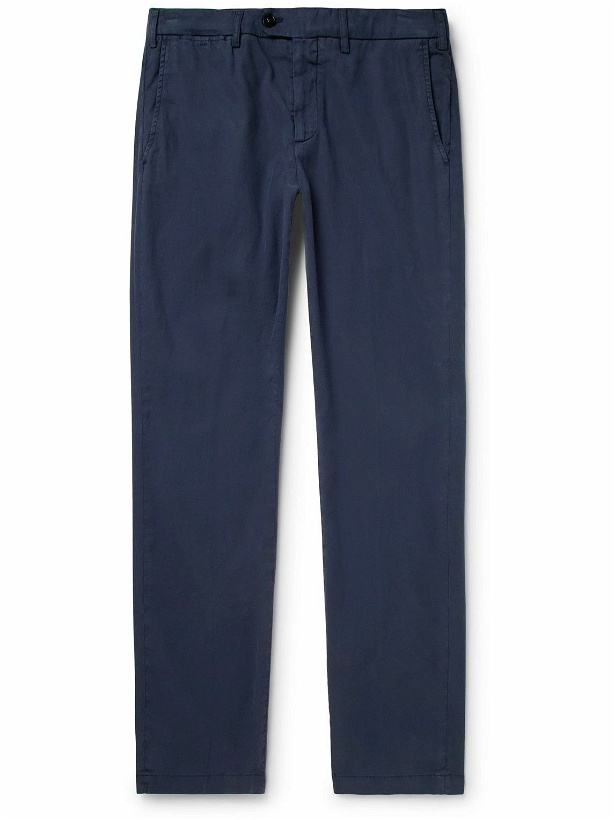 Photo: Canali - Slim-Fit Garment-Dyed Stretch Lyocell and Cotton-Blend Twill Trousers - Blue