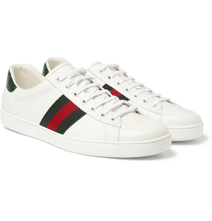 Photo: Gucci - Ace Crocodile-Trimmed Leather Sneakers - Men - White