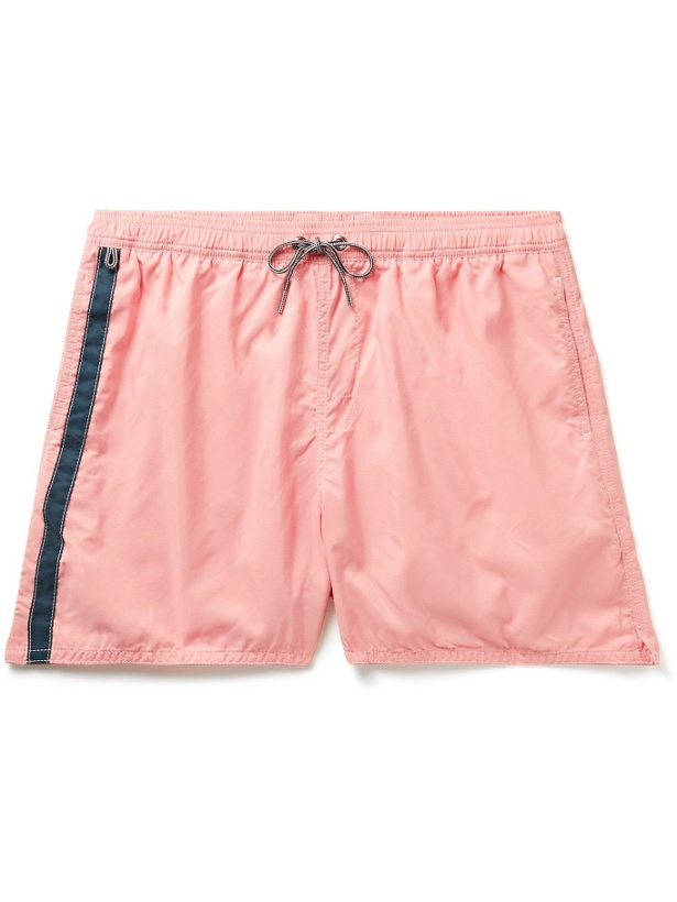 Photo: BIRDWELL - Mid-Length Striped Swim Shorts - Pink