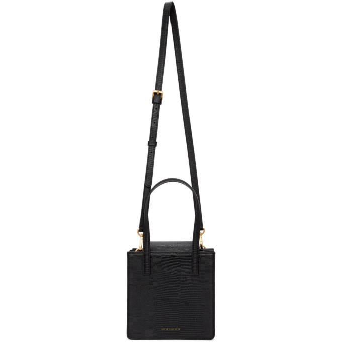 Marge Sherwood Black Lizard Embossed Leather Grandma Tote Bag at