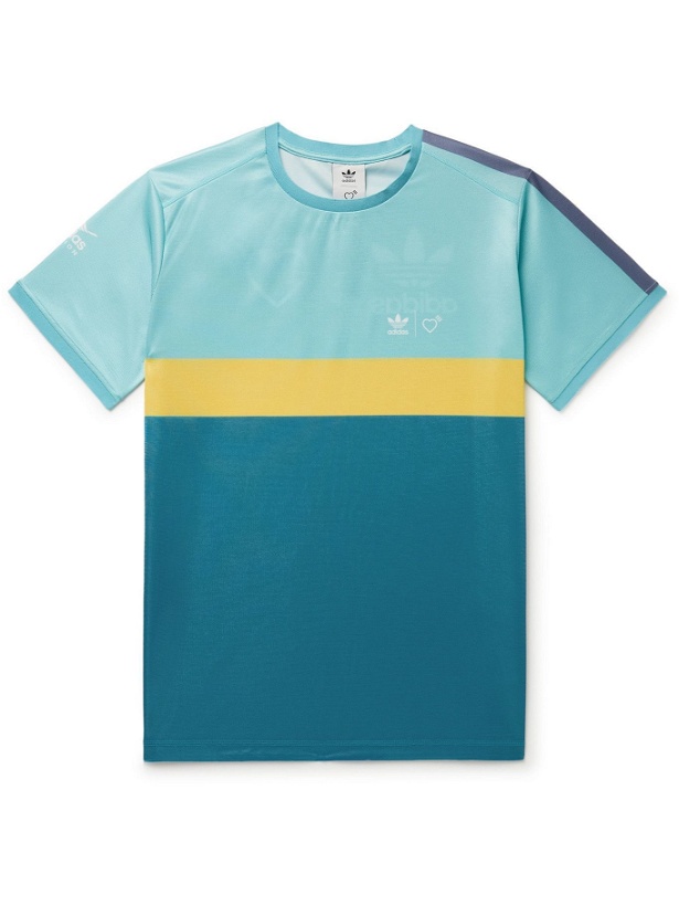 Photo: adidas Consortium - Human Made Logo-Print Colour-Block Mesh T-Shirt - Blue