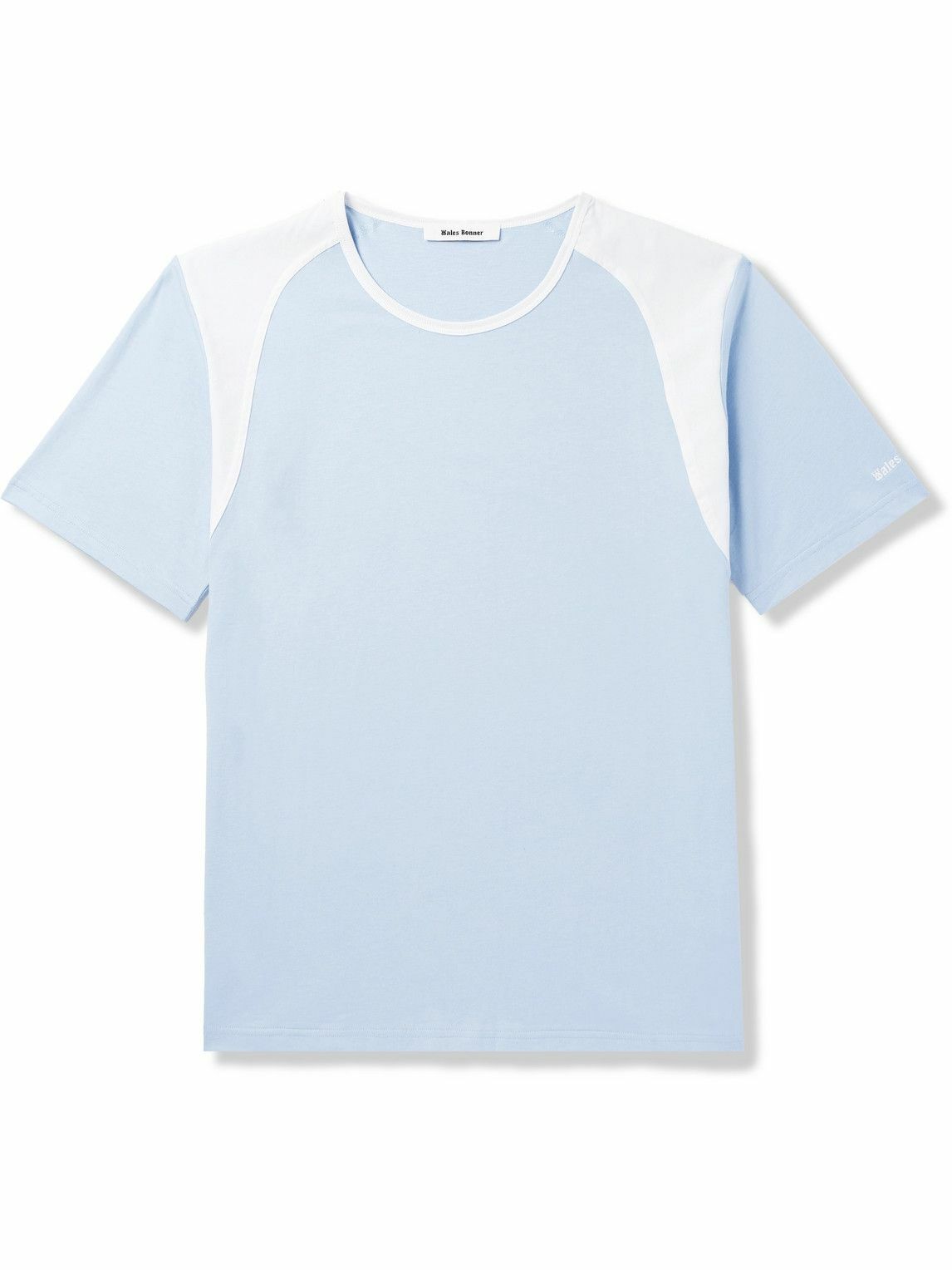 Wales Bonner - Logo-Embroidered Stretch Poplin-Panelled Organic Cotton-Jersey T-Shirt - Blue
