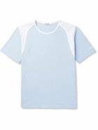 Wales Bonner - Logo-Embroidered Stretch Poplin-Panelled Organic Cotton-Jersey T-Shirt - Blue