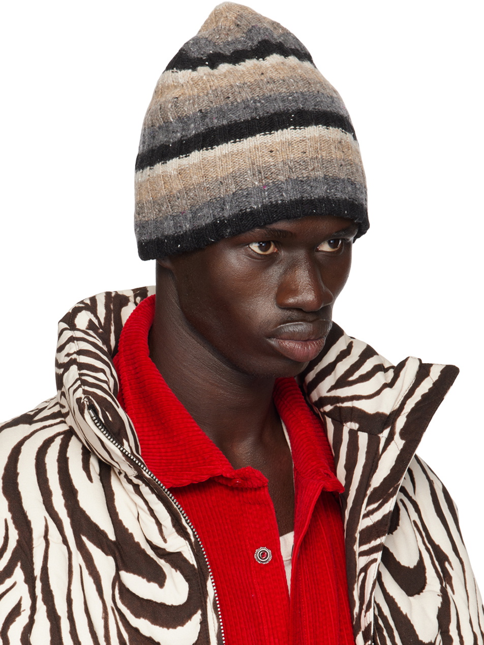 ERL Beige & Gray Wool Striped Beanie