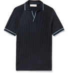 Orlebar Brown - Deco Slim-Fit Contrast-Tipped Ribbed Cotton and Silk-Blend Polo Shirt - Blue