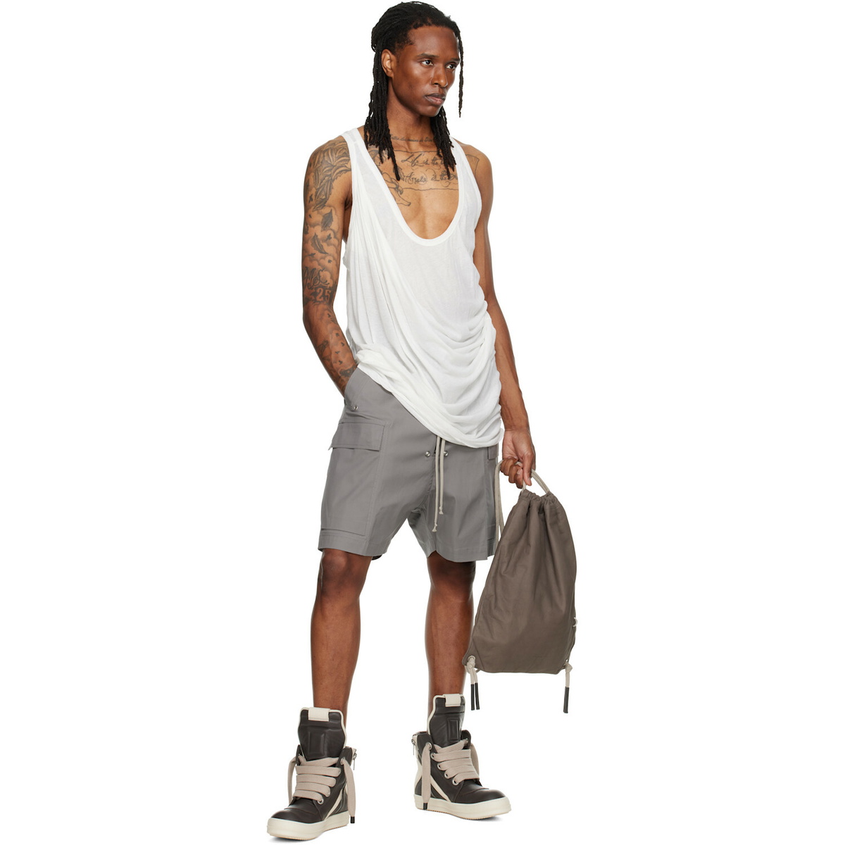 Rick Owens Gray Tower Cargobela Cargo Shorts