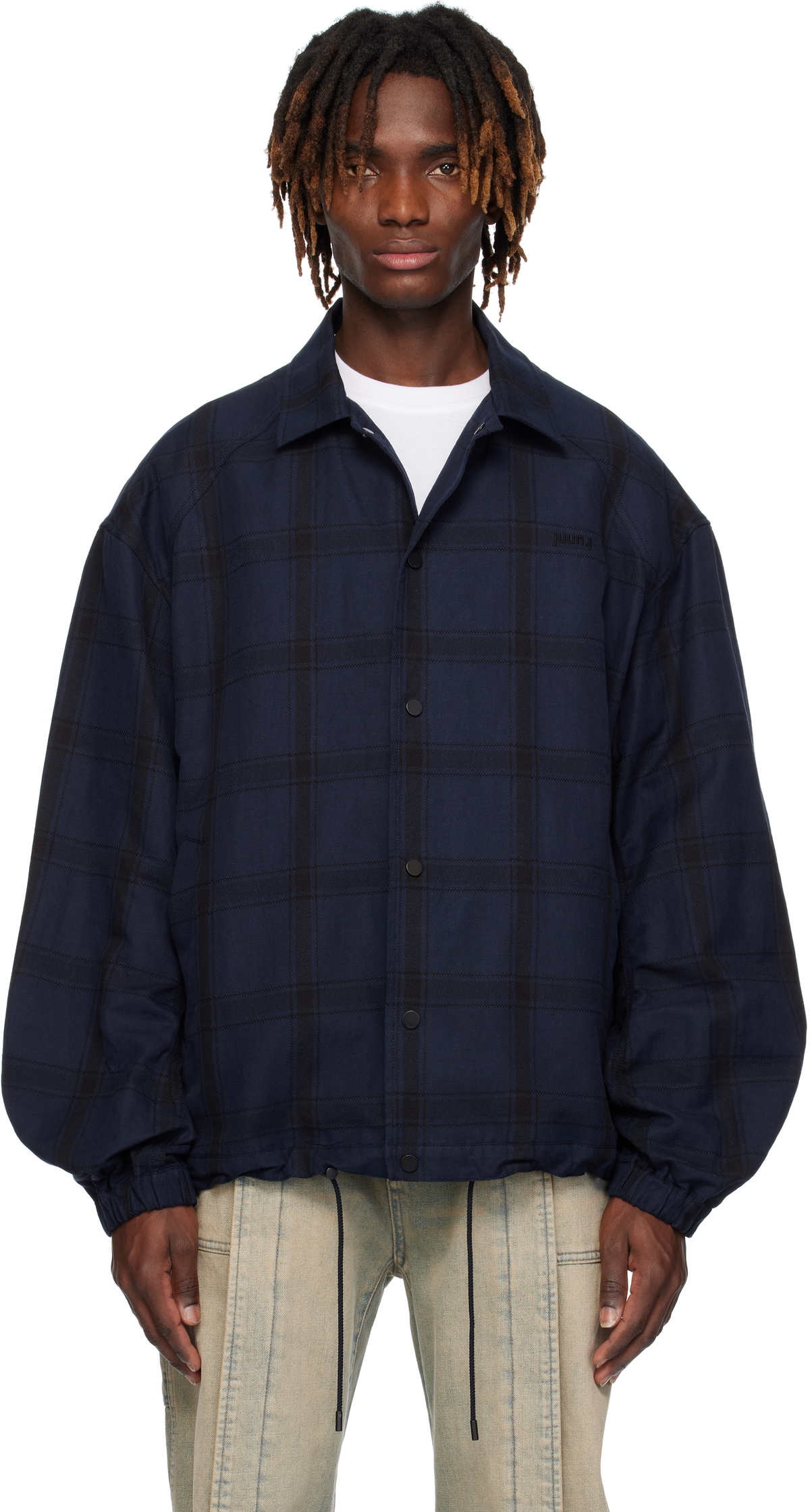 Juun.J Navy Core Check Overshirt Juun.J