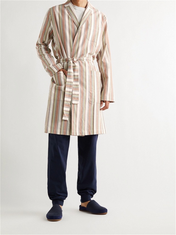 Photo: OLIVER SPENCER LOUNGEWEAR - Canvey Striped Organic Cotton Robe - Multi