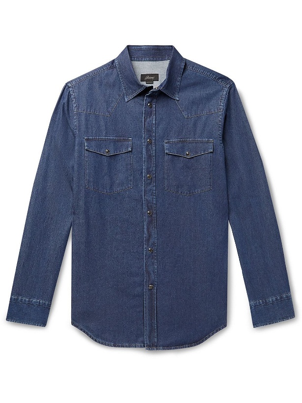 Photo: Brioni - Garment-Dyed Denim Western Shirt - Blue