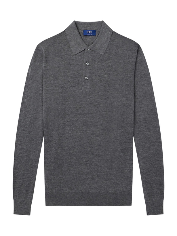 Photo: FEDELI - Sportman Cashmere and Silk-Blend Polo Shirt - Gray