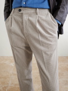 Brunello Cucinelli - Tapered Pleated Cotton-Corduroy Trousers - Neutrals