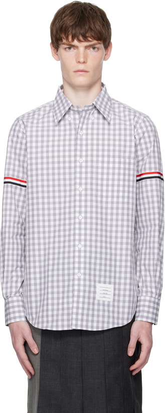 Photo: Thom Browne Gray & White Gingham Check Poplin Armband Shirt
