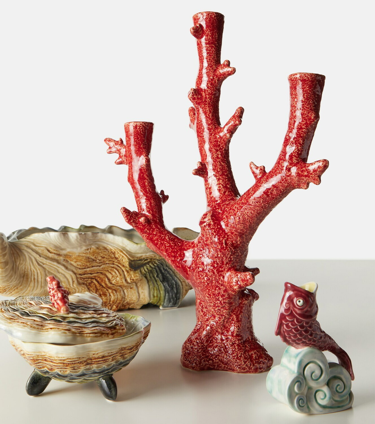 Bordallo Pinheiro Coral earthenware candle holder