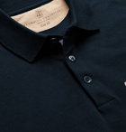 Brunello Cucinelli - Slim-Fit Grosgrain-Trimmed Cotton-Piqué Polo Shirt - Blue