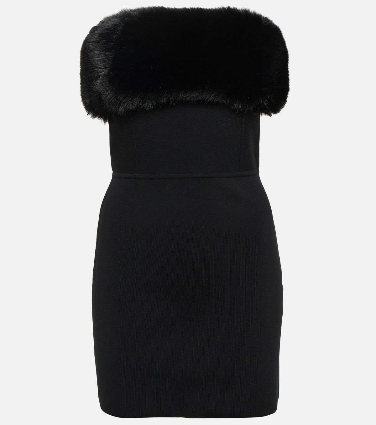 black dress white fur trim Little Luxe Black Bardot Mini Dress With White Fur Trim – Club L London