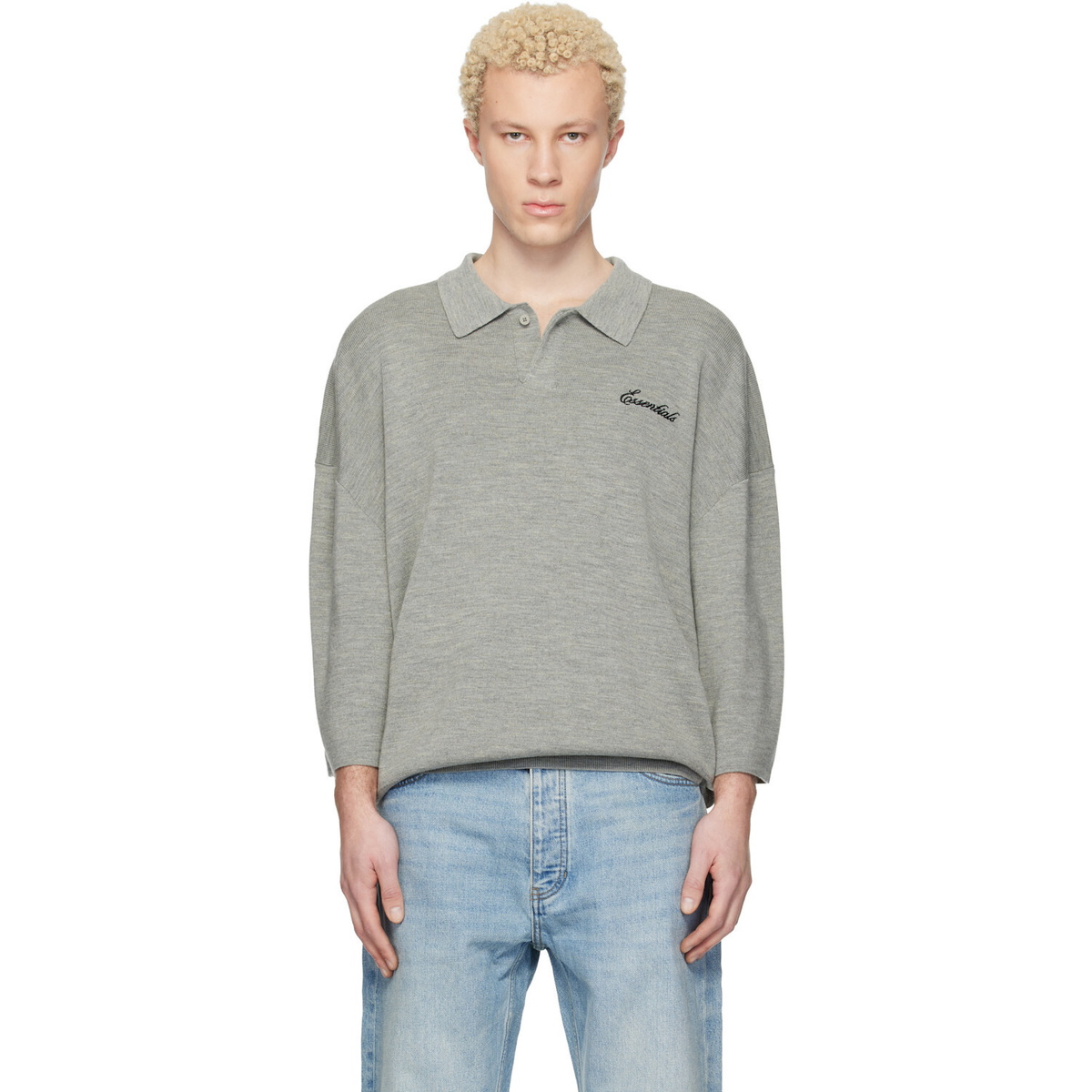 Fear of God ESSENTIALS Gray Signature 3/4 Sleeve 90s Knit Polo