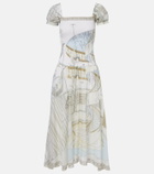Tory Burch Printed shirred silk and cotton midi dress
