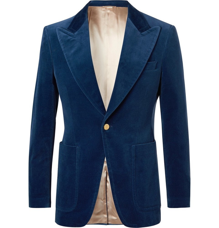 Photo: Gucci - Blue Slim-Fit Cotton-Blend Velvet Blazer - Men - Blue