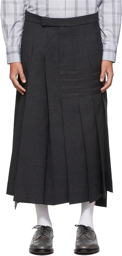 Photo: Thom Browne Grey Wool 4-Bar Backstrap Pleated Skirt
