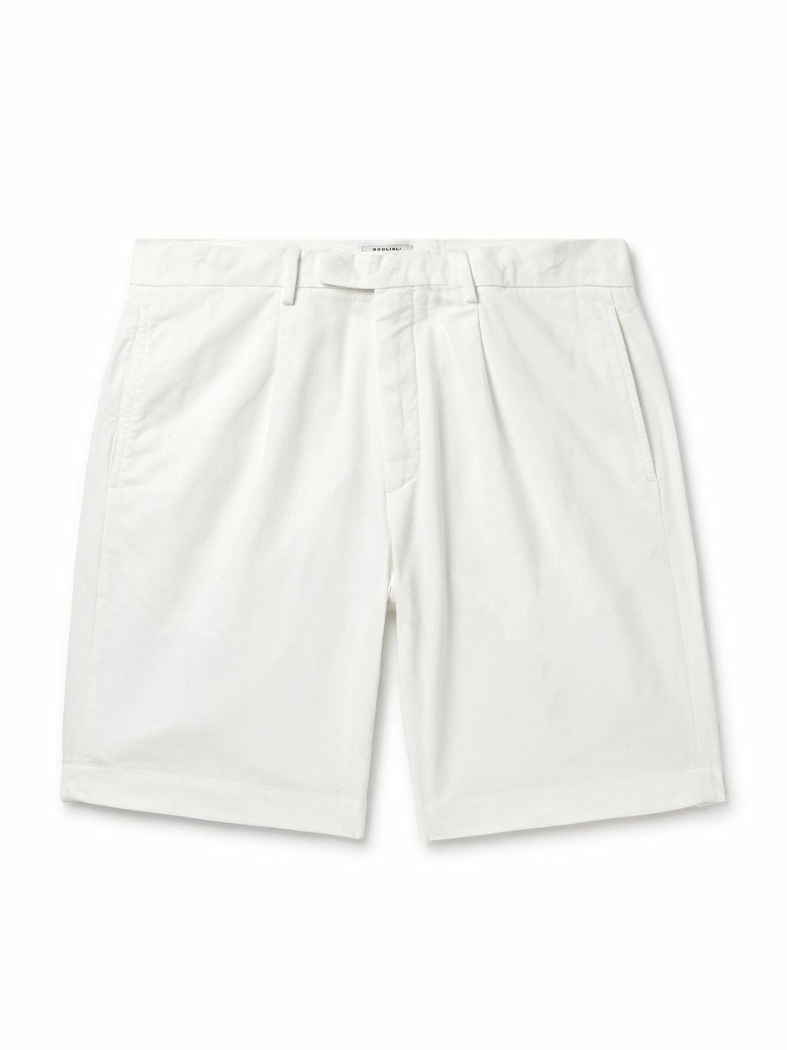 Photo: Boglioli - Straight-Leg Pleated Cotton-Blend Twill Bermuda Shorts - White