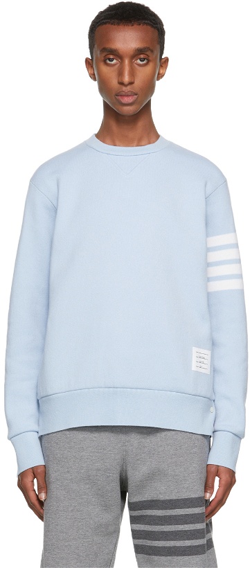 Photo: Thom Browne Blue Double-Face Relaxed-Fit 4-Bar Sweatshirt