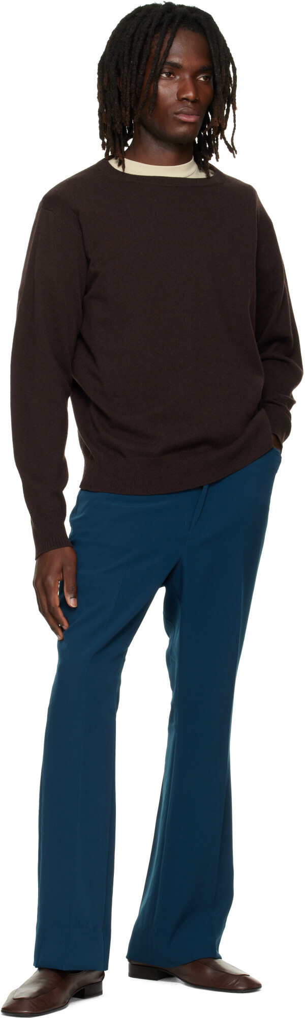NEEDLES Navy Poly Light Double Cloth Boot-Cut Trousers