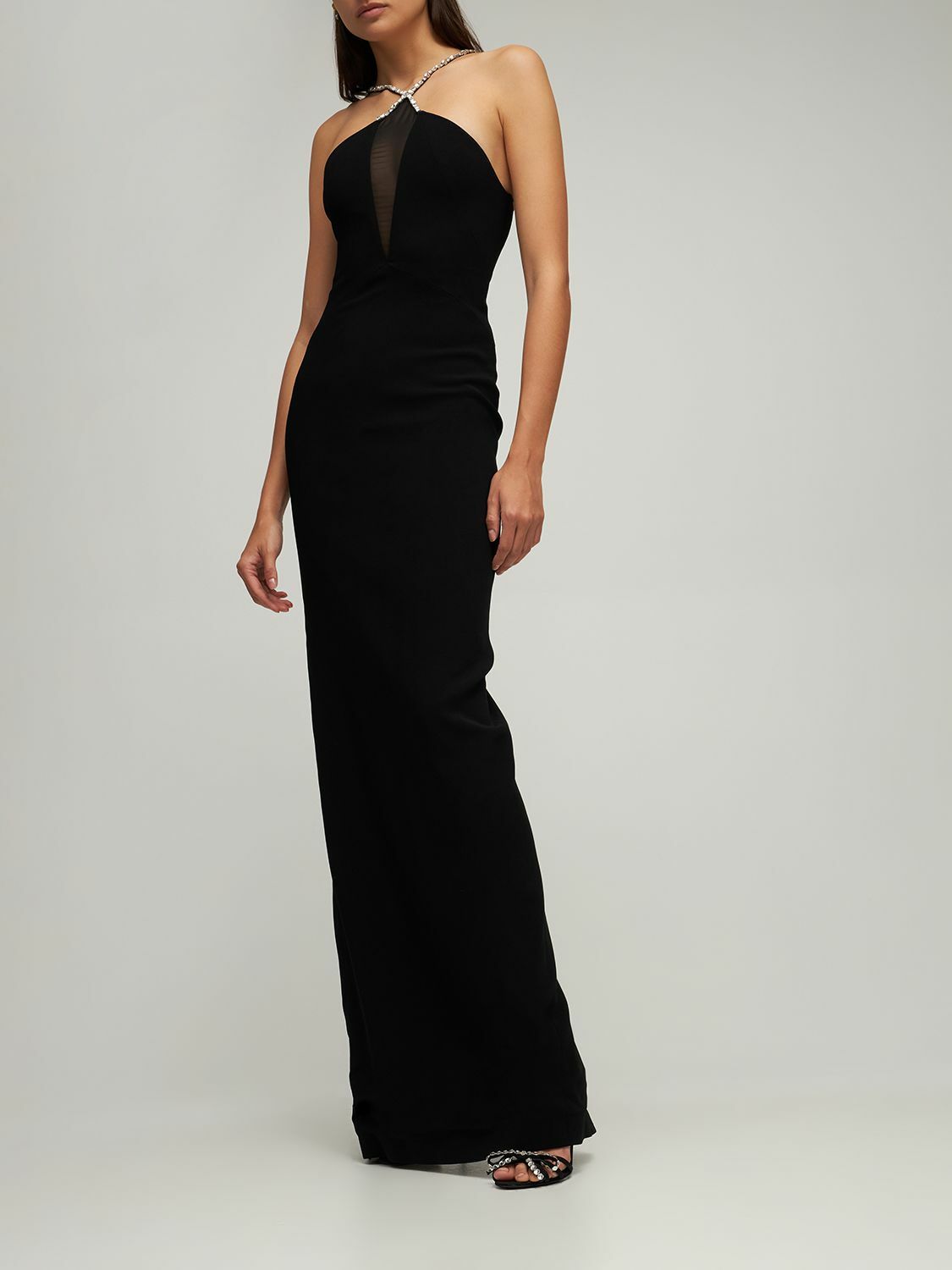 AZZARO Stretch Viscose Crepe Halter Neck Dress