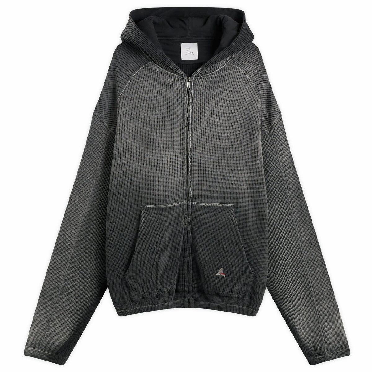 ROA Men's Bee Sun Faded Waffle Zip Up Hoodie in Black
