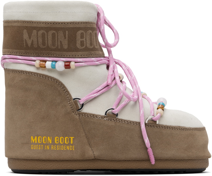 Photo: Guest in Residence Off White & Taupe Moon Boot Edition Icon Low Beaded Suede Boots